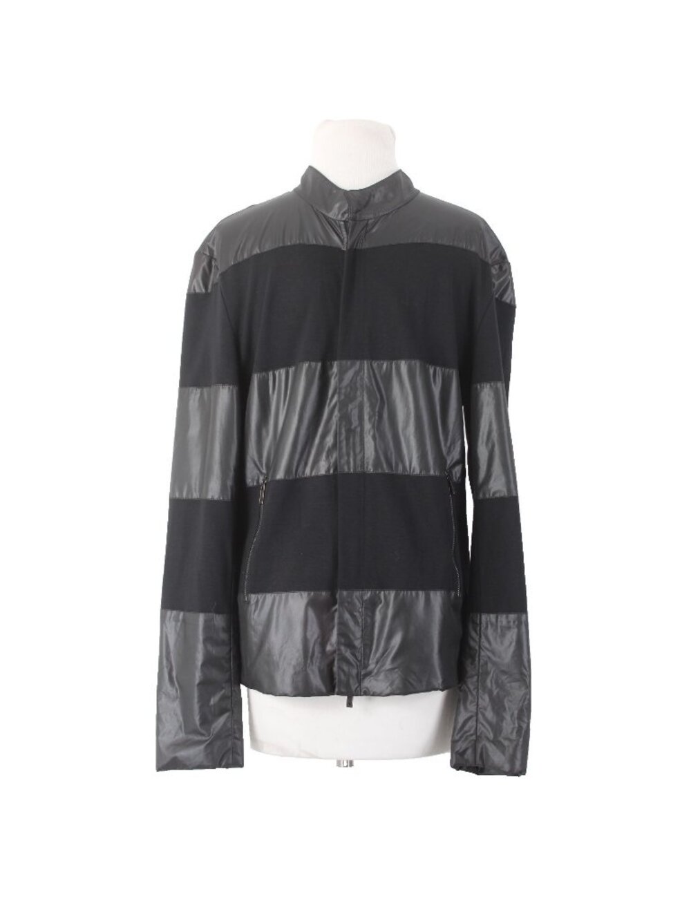 Emporio Armani Jacket Sz L Black Striped Mixed Media Jacket